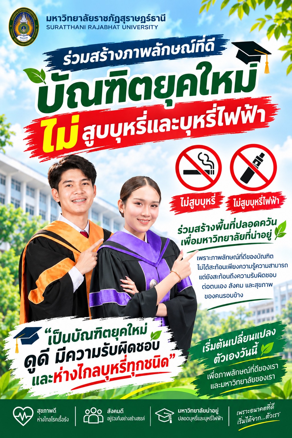 ขอความร่วมมือ "งดสูบบุหรี่และบุหรี่ไฟฟ้า" ภายในบริเวณมหาวิทยาลัย